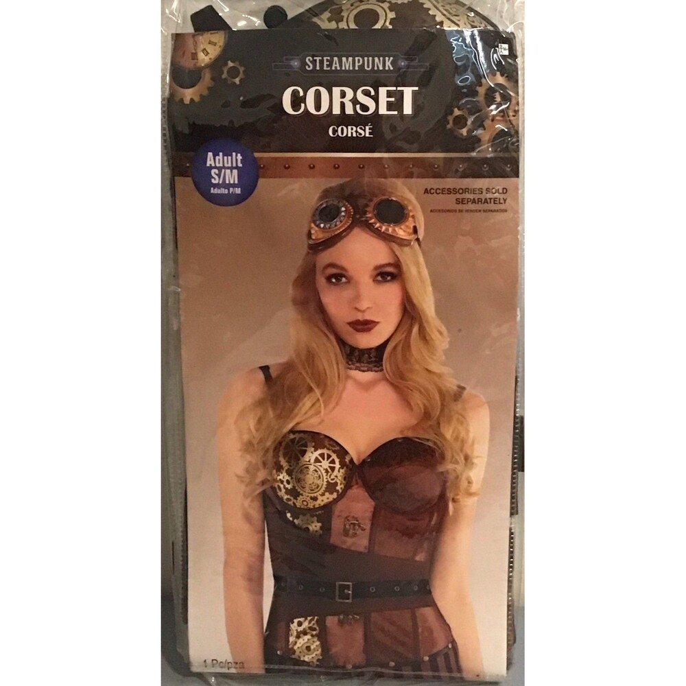 Steampunk Costume Corset Women’s Size S/M Brown Cosplay Gear Print Hook Eye New